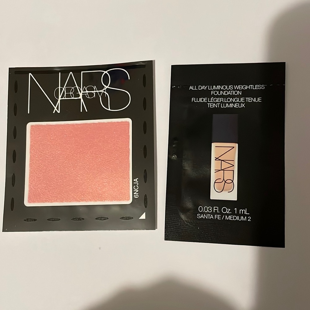 Nars Orgasm Blush and All Day Luminous Weightless Foundation Sample